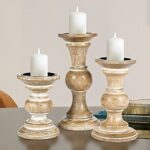 Candle-Stands-Wooden-For-Pillar-CandlesRounded-turned-Colums-Sustainable-woods-Country-style-Idle-for-Reiki-Aromatherapy-Votive-Candle-Gardens-home-decor-1086-Inch-set-of-3-White-Wash-0